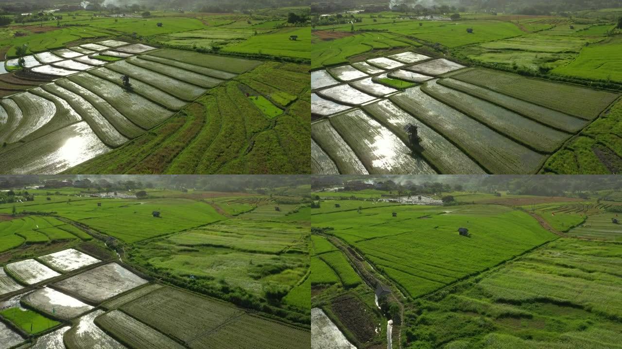 阳光明媚的巴厘岛著名的米台空中全景4k印度尼西亚