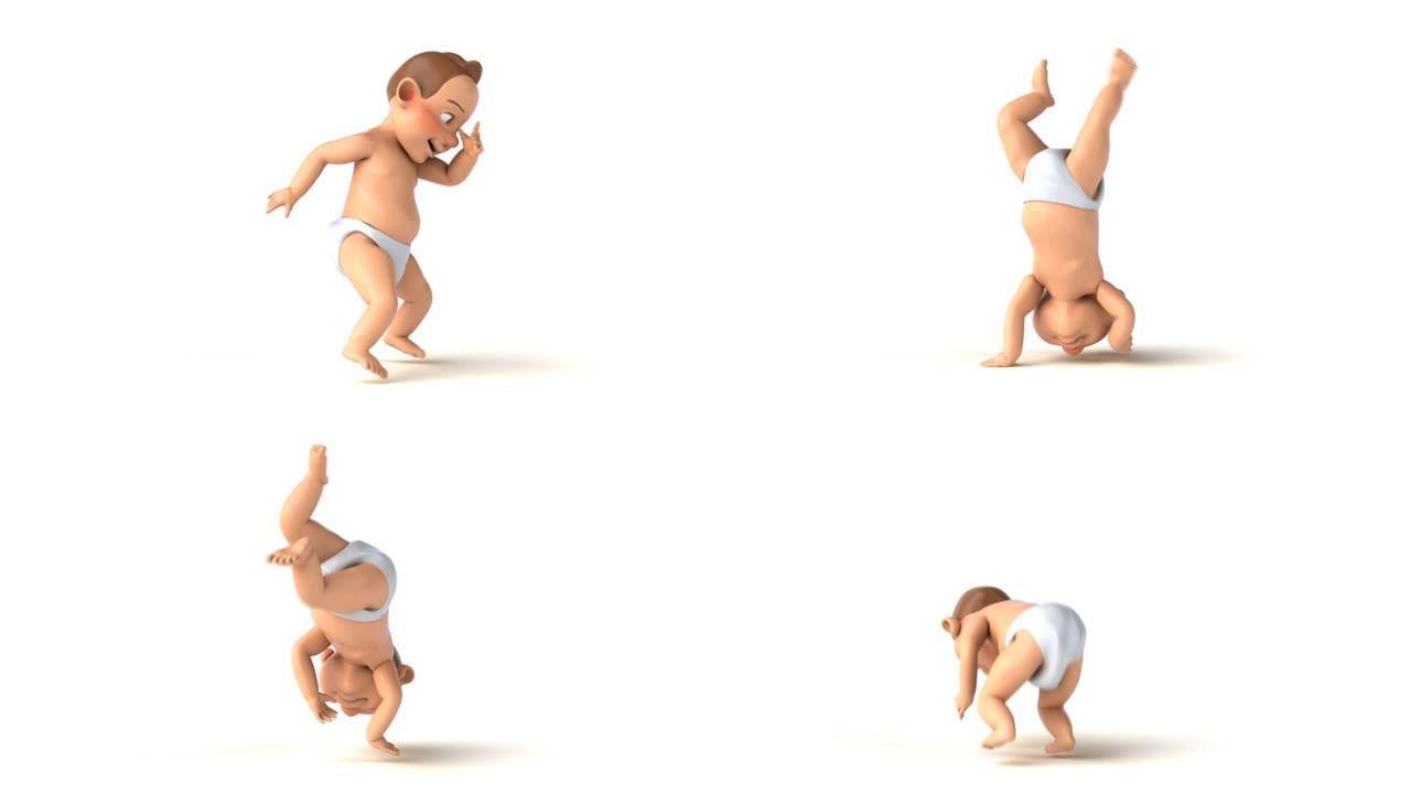 有趣的3D卡通婴儿在嘻哈上跳舞