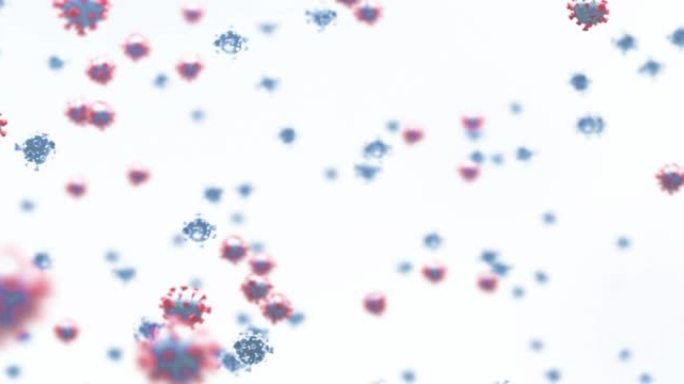漂浮在白色背景上的covid 19细胞的动画