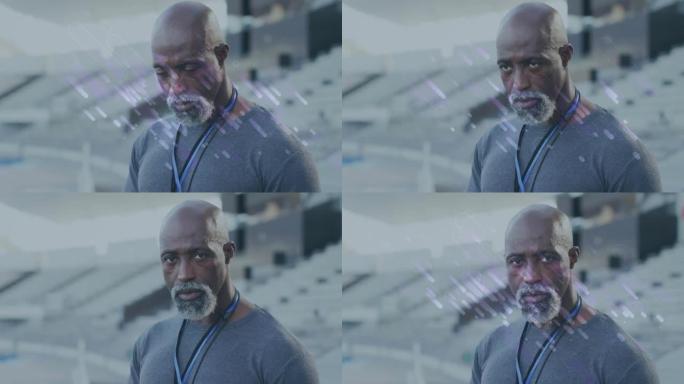 非裔美国男教练的蓝色足迹动画