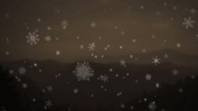棕色背景下的积雪落在山上的动画