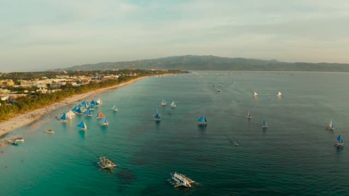 菲律宾长滩岛热带海滩和帆船