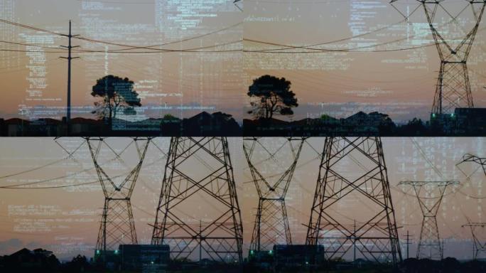 用电塔在景观上进行数据处理的动画