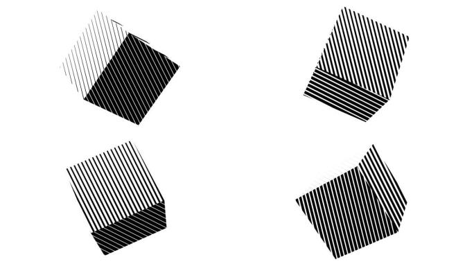 黑白线性半色调立方体动画