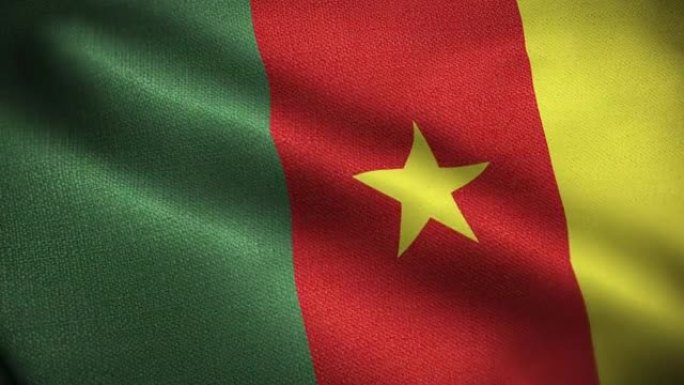 喀麦隆动画库存视频国旗喀麦隆国旗在循环和纹理3d渲染背景-高度详细的织物图案和可循环-喀麦隆共和国