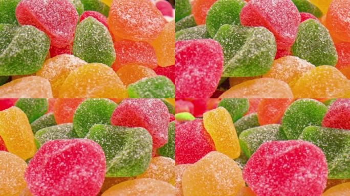 一堆果冻彩色糖果水果加工五彩果肉糖果
