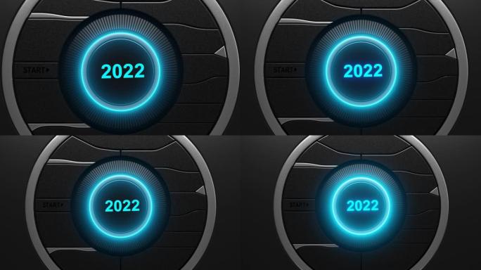 开始2022。新年快乐按钮。3D电影