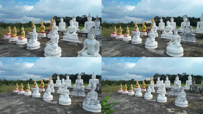 拍摄的4k空中电影飞越一组佛像，Nakornsrithammarat，泰国