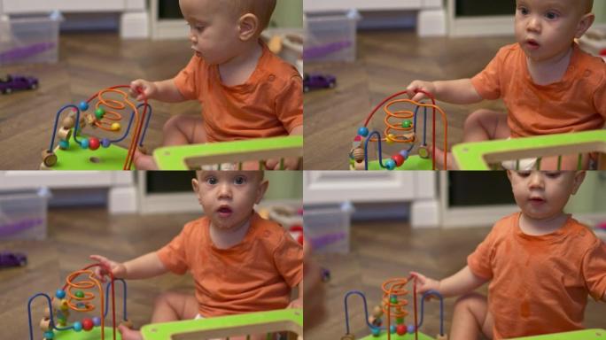 可爱的橙色衬衫婴儿儿童玩木制圆珠迷宫教育玩具