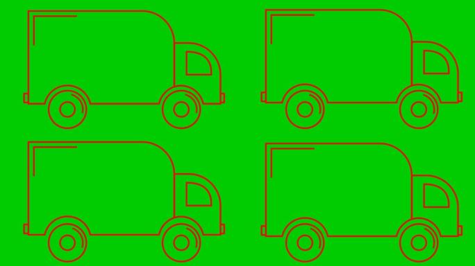 送货汽车的动画图标。红色线性卡车骑行。交付、移动、物流、卡车运输、运输的概念。循环视频。矢量插图孤立