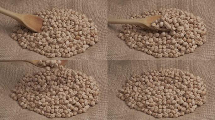鹰嘴豆豆类有机农业，木勺，地中海健康食品，素食素食蛋白来源