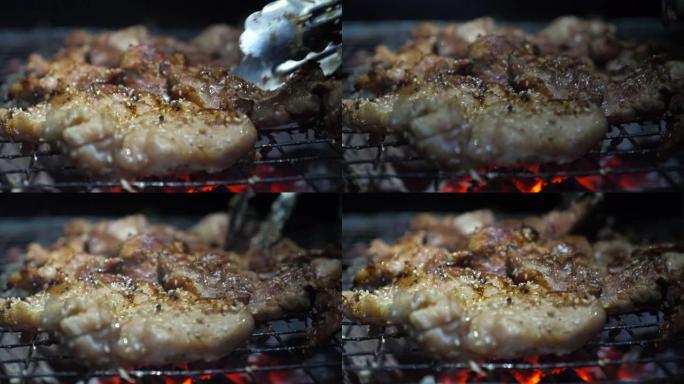 木炭和火焰肉热烤架