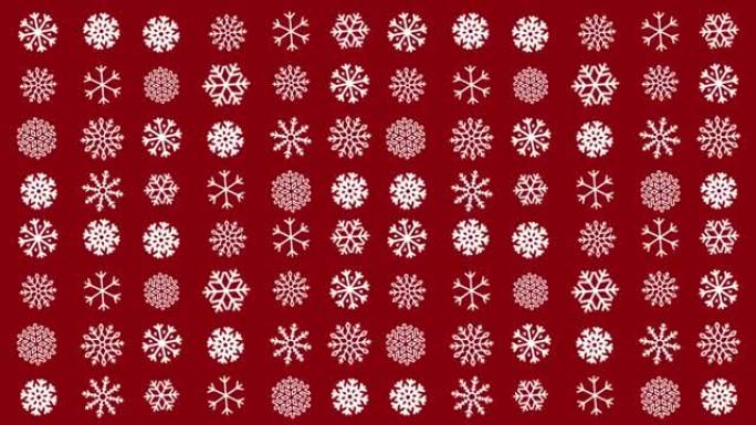 4k圣诞雪花动画-红色背景 | 可循环