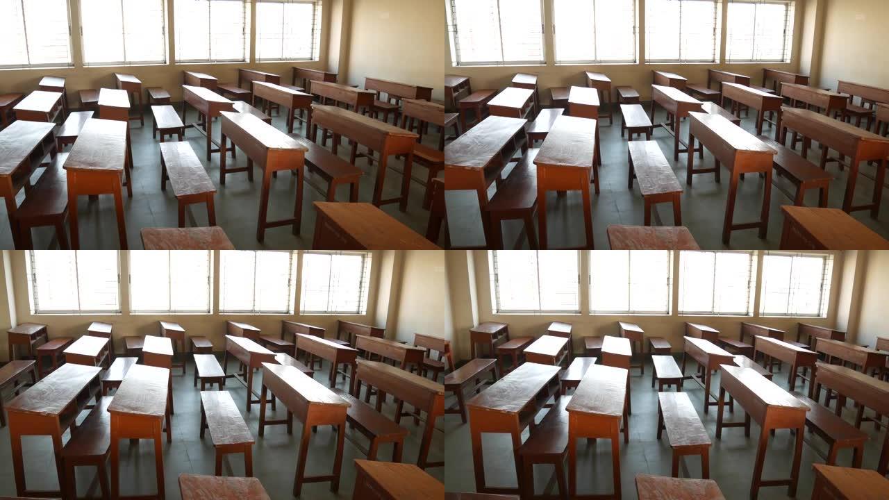 空荡荡的教室里一排排课桌椅