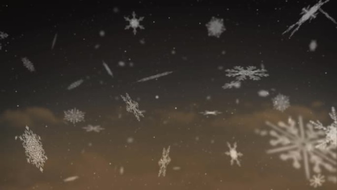 棕色背景下的雪落在云上的动画
