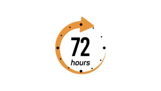 时钟72小时图标隔离在白色背景上。72小时服务符号。送货服务，在线交易剩余时间网站符号。4k视频运动