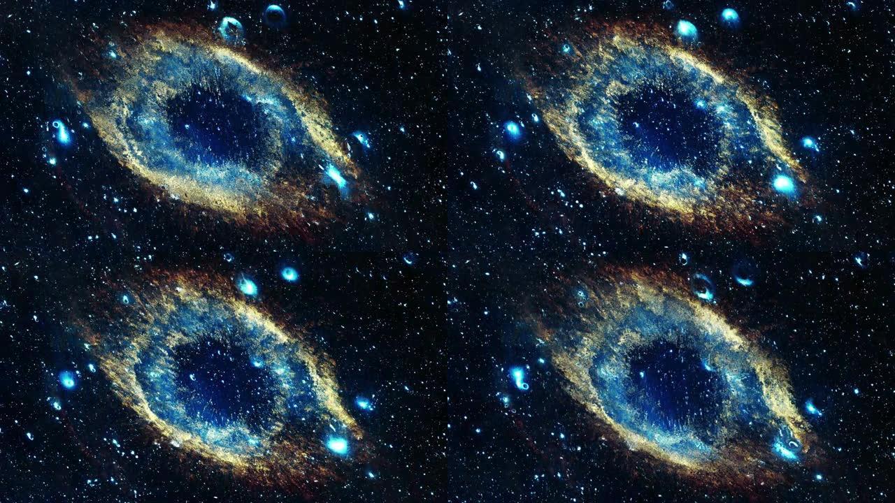 瞳孔形星系。光谱中一群恒星的抽象。3d。循环。