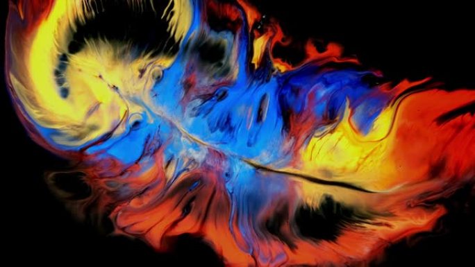 红蓝黄抽象亚克力纹理。视觉效果，宏观流体艺术以及任何与颜色和运动有关的实验