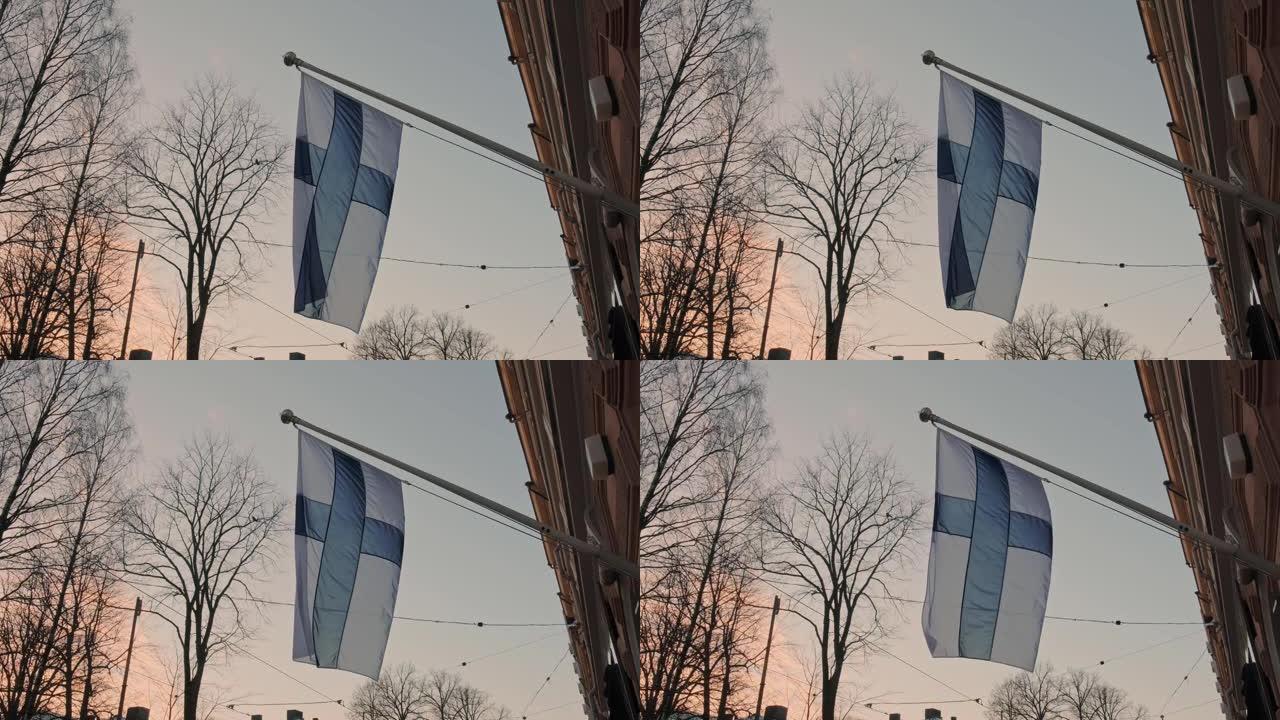 为独立日升起芬兰国旗