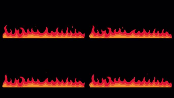 带有ALPHA频道的卡通火动画。透明背景，循环模板解释器视频。火焰，篝火，营火，燃烧，热火焰。鲜红色