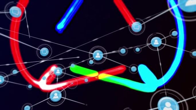 蓝色和红色灯光的黑底电子邮件图标连接网络动画