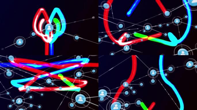 蓝色和红色灯光的黑底电子邮件图标连接网络动画
