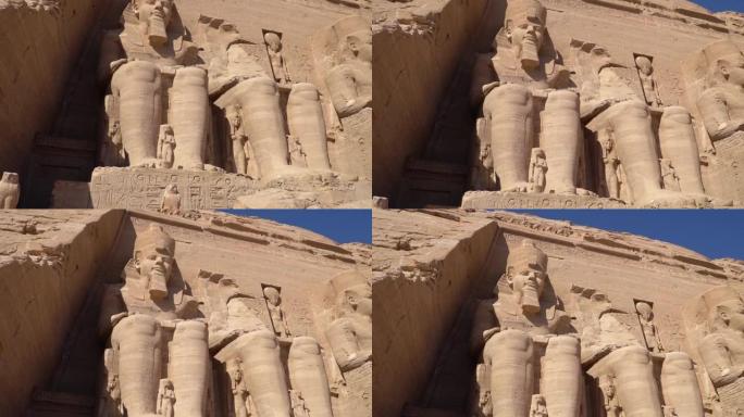 埃及阿斯旺: 位于纳赛尔湖旁的努比亚，埃及南部法老拉美西斯二世的大阿布辛贝尔神庙。