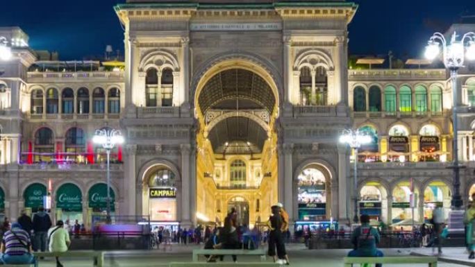 意大利夜间照明米兰市著名广场全景4k延时