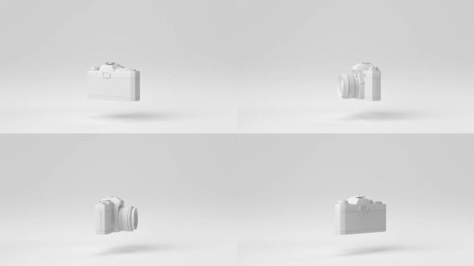创造性的最小论文创意。白色背景的概念白色相机。3d渲染，3d插图。