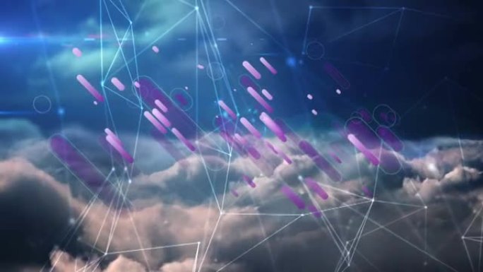 紫色线的动画和云上天空的连接网络