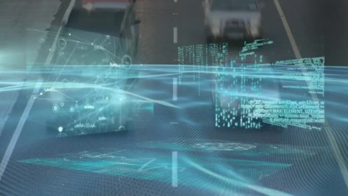 快速运动中道路交通屏幕上的数据处理动画
