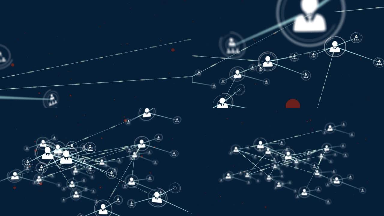 红色斑点上带有数字图标的连接网络动画