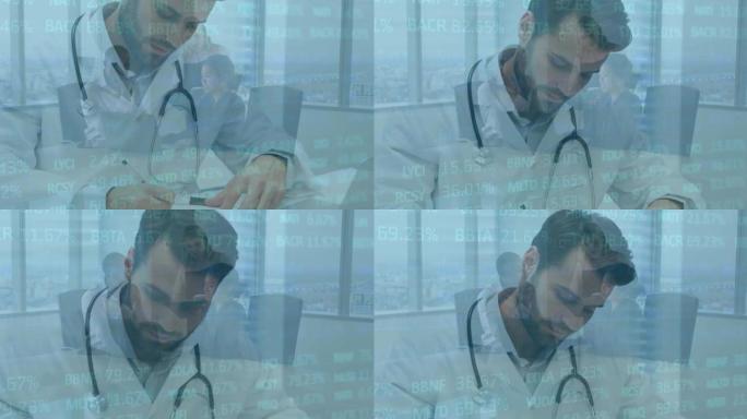男性医生听诊器数据处理动画