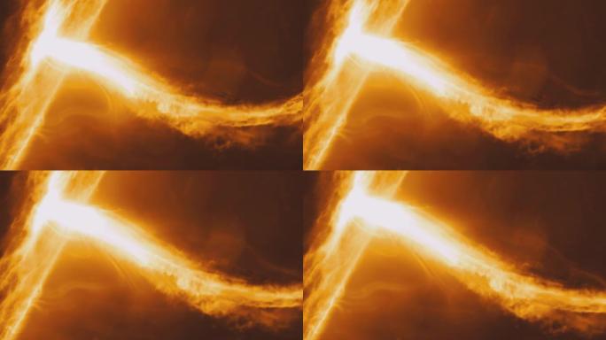 随着巨大的太阳耀斑爆发，太阳靠近。4k中的太阳表面系列。