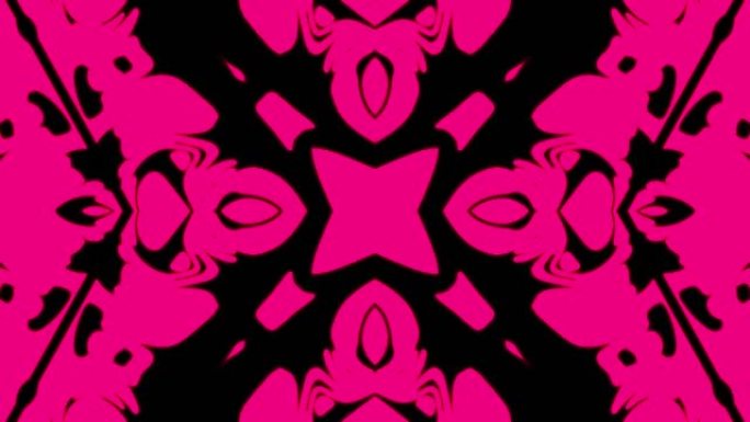 抽象粉色几何无缝图案背景。抽象条纹万花筒环。快速迷幻彩色万花筒VJ背景。迪斯科抽象运动背景。万花筒效