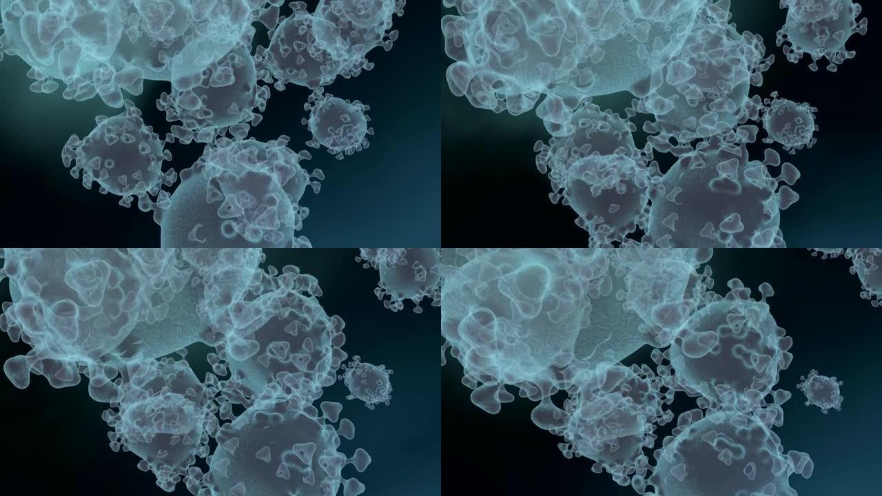 感染性SARS-CoV-2 omicron病毒细胞的显微观察。3D动画