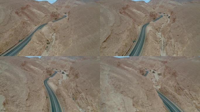 山峡之间道路的全景无人机视图