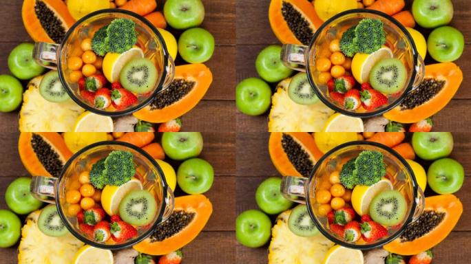 新鲜有机素食的视频，碗里有水果和蔬菜