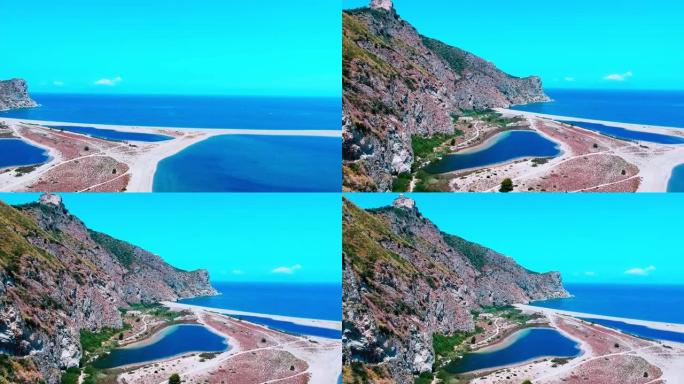 无人机环礁湖廷达里俯瞰意大利西西里岛马里内洛湖的美景