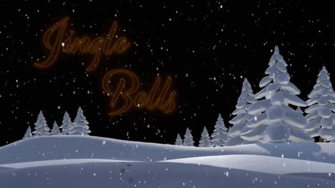 圣诞节降雪量和冬季景观上的叮当铃动画