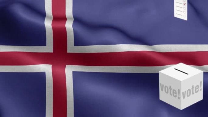 选票飞到盒子冰岛选择-投票箱在国旗前-选举-投票-冰岛国旗-冰岛国旗高细节-国旗冰岛波图案循环元素-