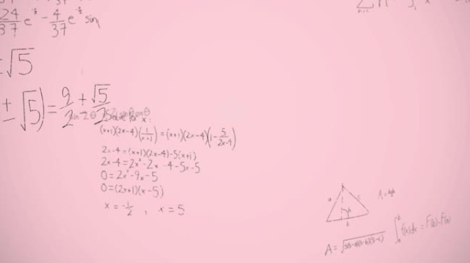 粉红色背景上的数学方程式动画
