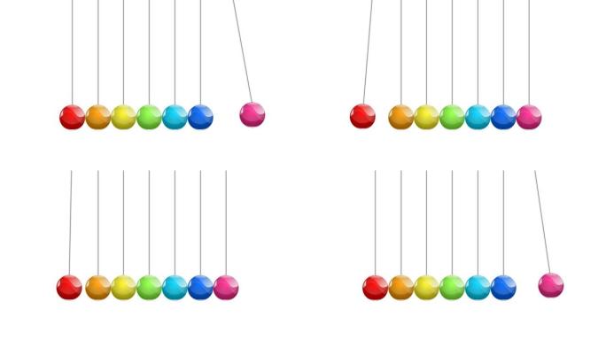 牛顿的摇篮里有五颜六色的玻璃球。动画插图