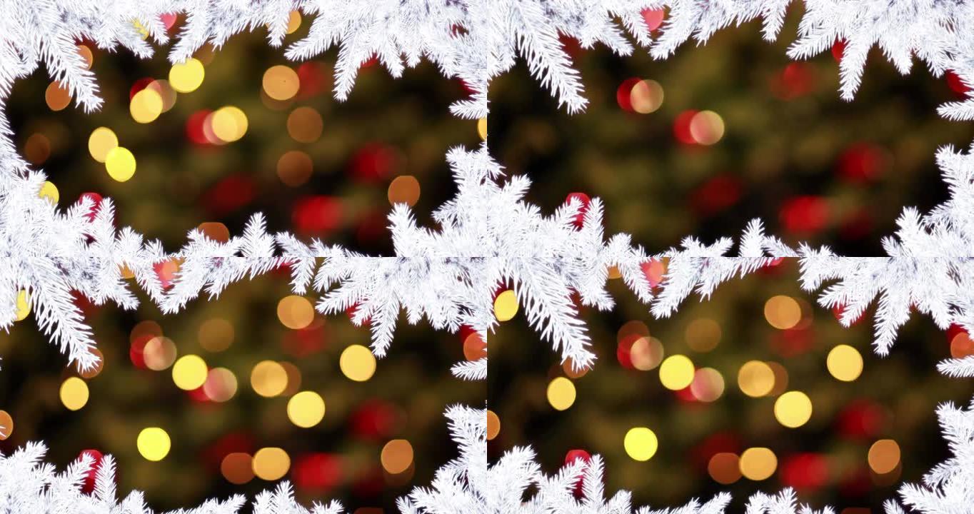 闪烁的圣诞灯上的圣诞白色冷杉树框架动画