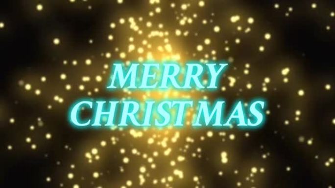 蓝色霓虹灯在圣诞快乐字后面的烟花隔离在深黑色背景上。祝福和庆祝圣诞节的概念。