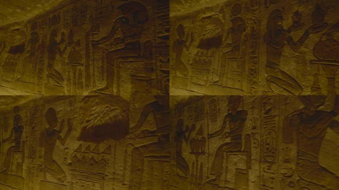 埃及阿布辛贝神庙墙上的一些象形文字。