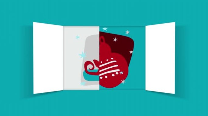 蓝色背景上的圣诞降临日历门打开。在圣诞节那天，敞开的大门与节日插图。动画节日圣诞插图。4k视频图形