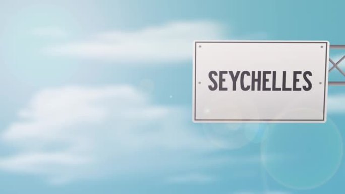 塞舌尔在蓝色多云的天空上的标志-股票视频
