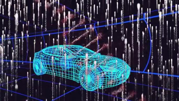 汽车和网格3d绘图模型上的dna链旋转动画
