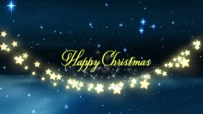 童话般的灯光和星星上的圣诞节快乐文字动画